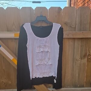 BCX Black and White Ruffle Blouse